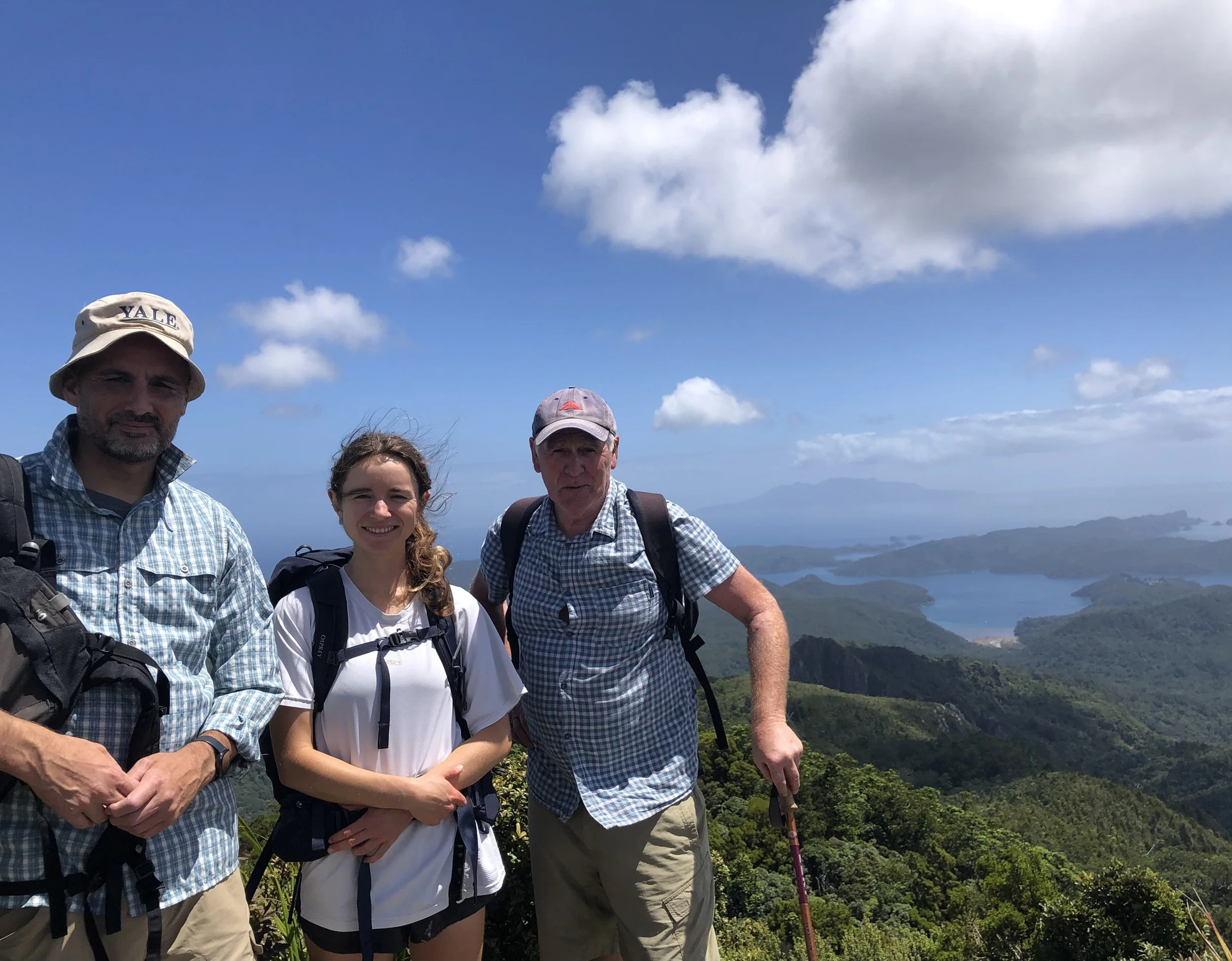   The team from left to right, Richard, Sophie, and Barry at the summit of Hirakimatā (Credit: Barry Scott)  