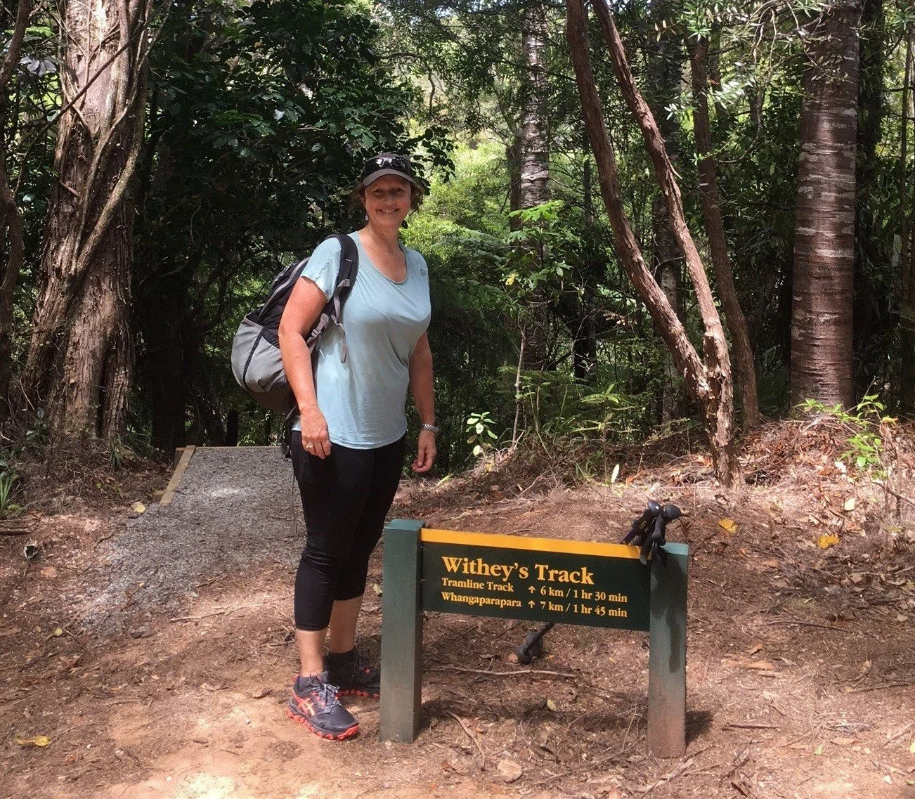   Emma Waterhouse at start of Withey’s Track, Aotea  