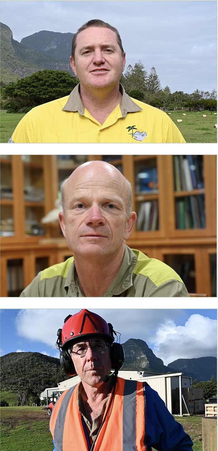   The team responsible for the eradication programme. Andrew Walsh (Project Manager), Grant Harper (Ground Operations Manager) and Keith Springer (Aerial Operations Manager)  