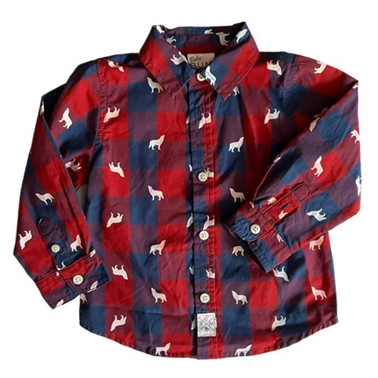 B.U.M Plaid wolf Print Shirt l Size 24 Months