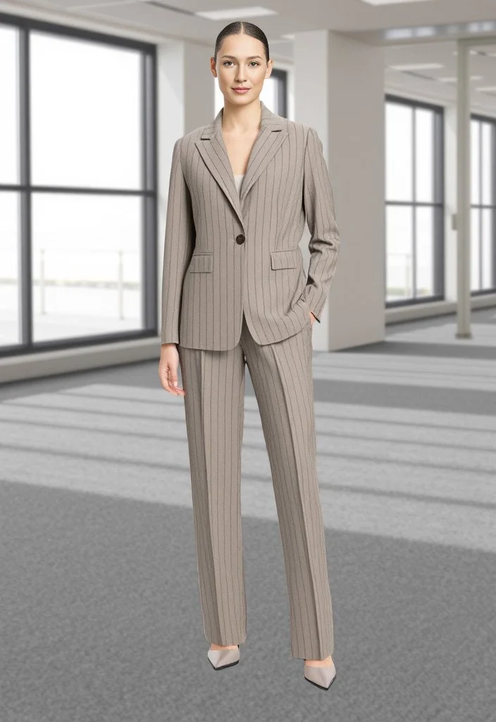 Tahari Arthur S. Levine Beige & Brown Pin Stripe Wool Blend Pant Suit l Size 6