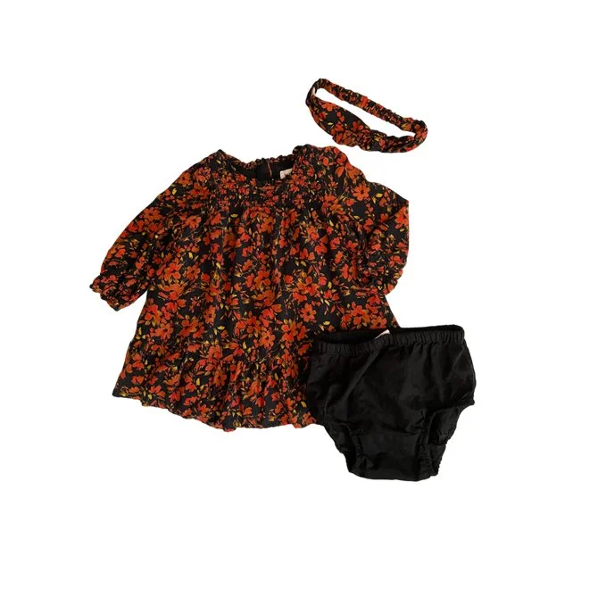 Bay Gap Fall Black Orange Floral Dress Outfit l Size 6-12 Months