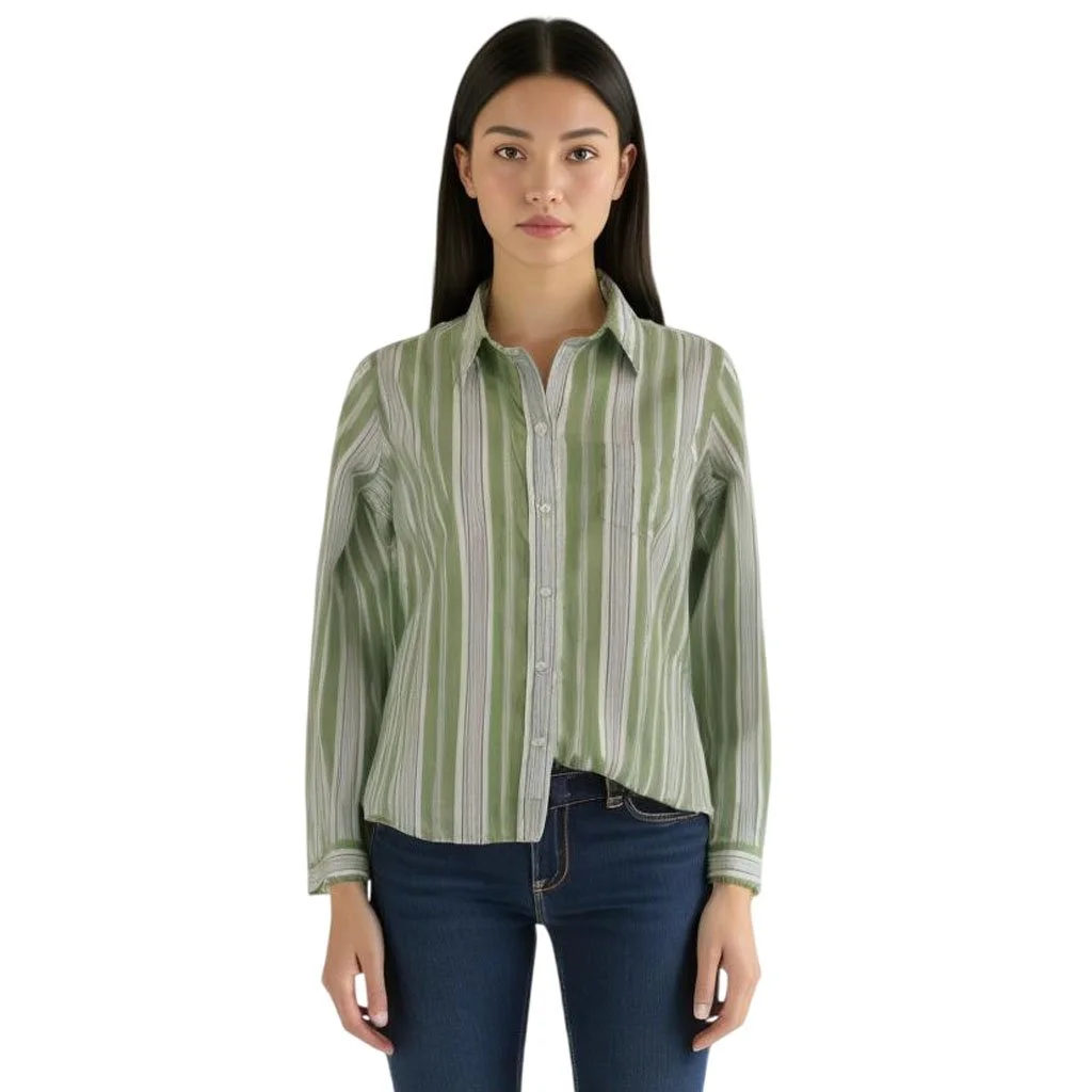 Maurices Green Striped Long Sleeve Button Down Shirt l Size M