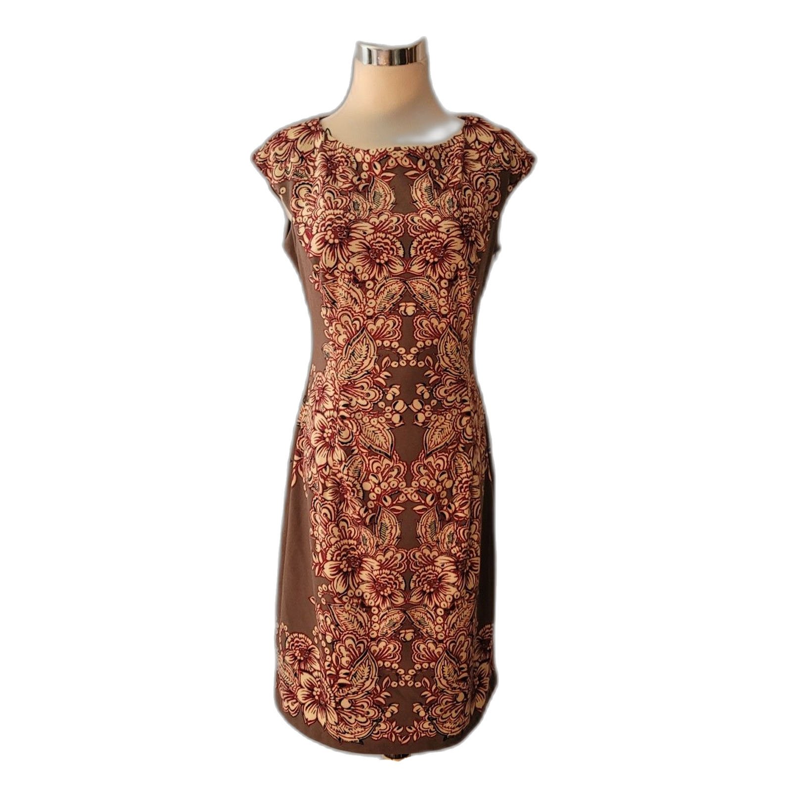 Maggy London Brown Floral Sheath Dress Size 10