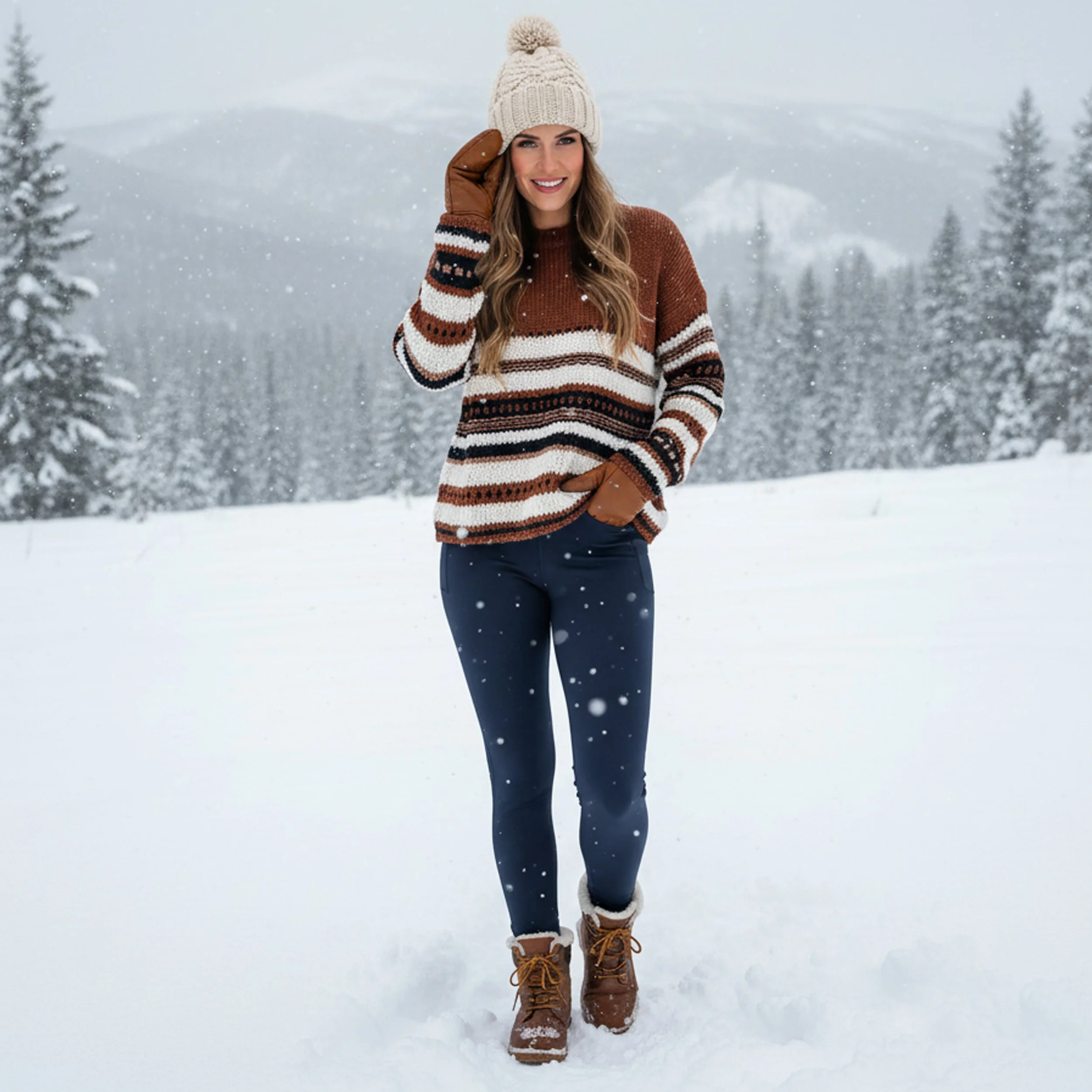 Elsamdna Athropologie Brown Striped Chunky Knit Sweater l Size L