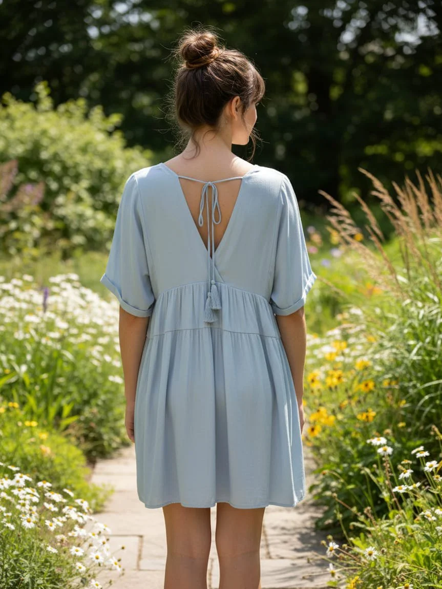 blue boho dress short Patchwork Mini Boho Dress