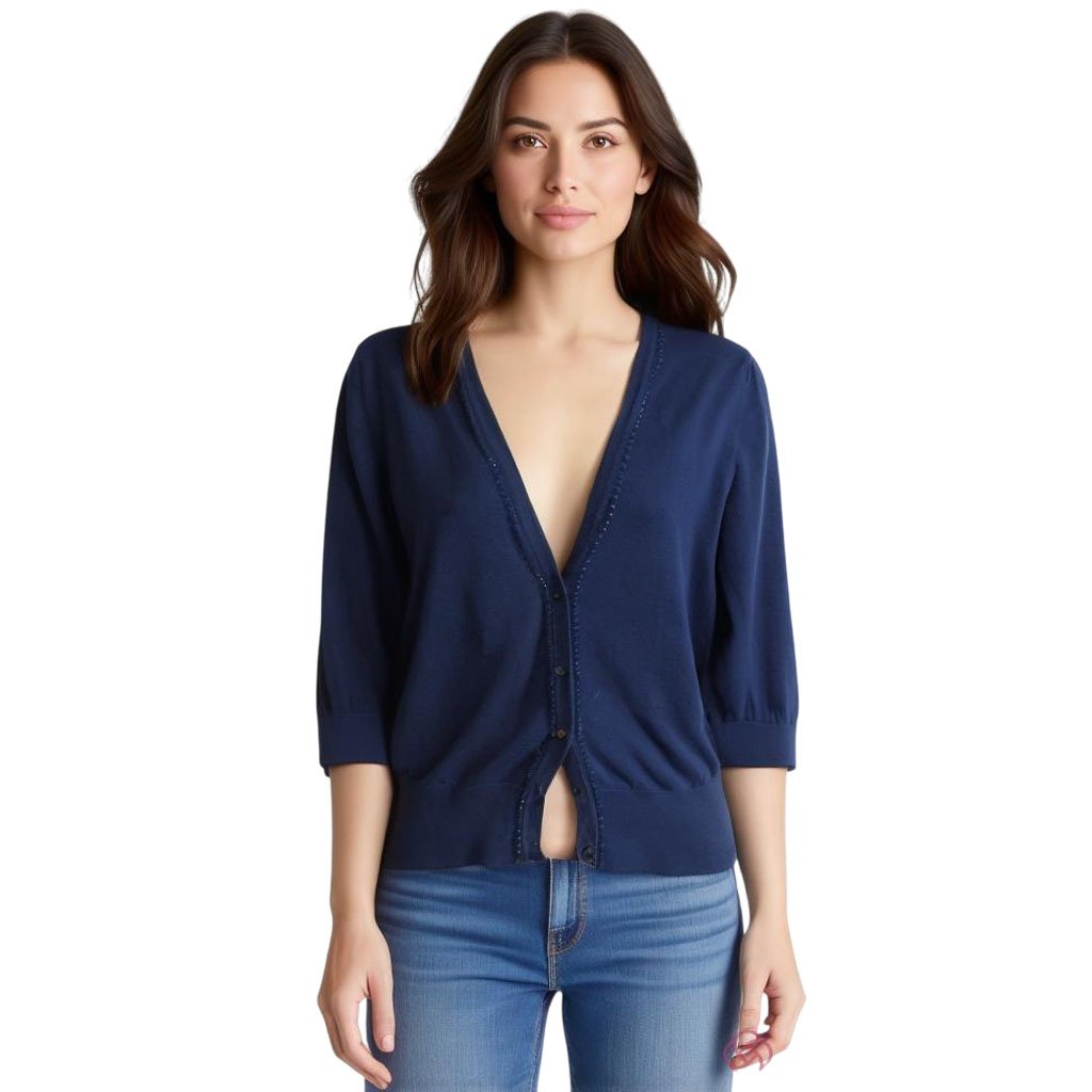 Old Navy Beaded Button Front Navy Sweater l Size M