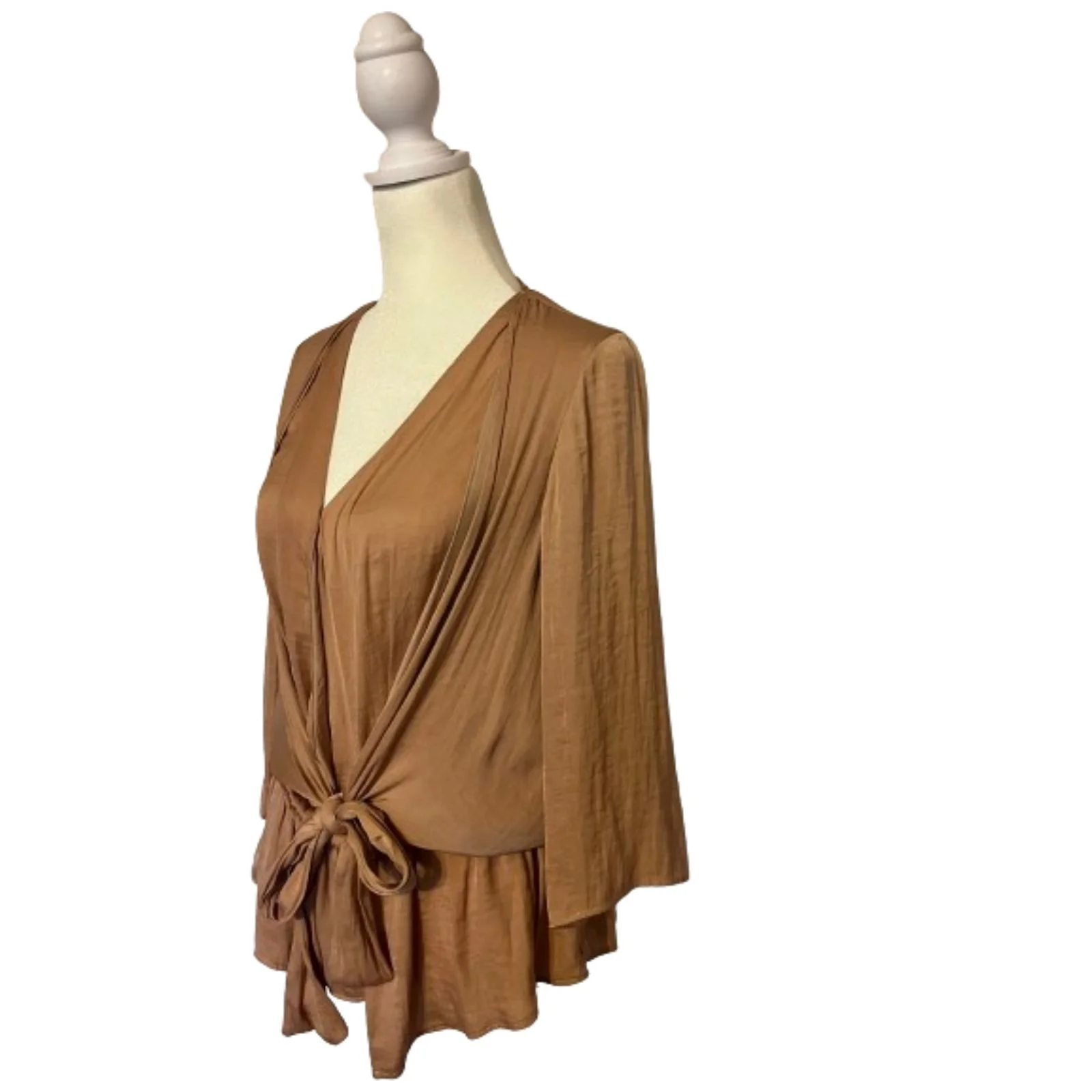 Melloday Champaign Blush Front Tie Peplum Top Size S