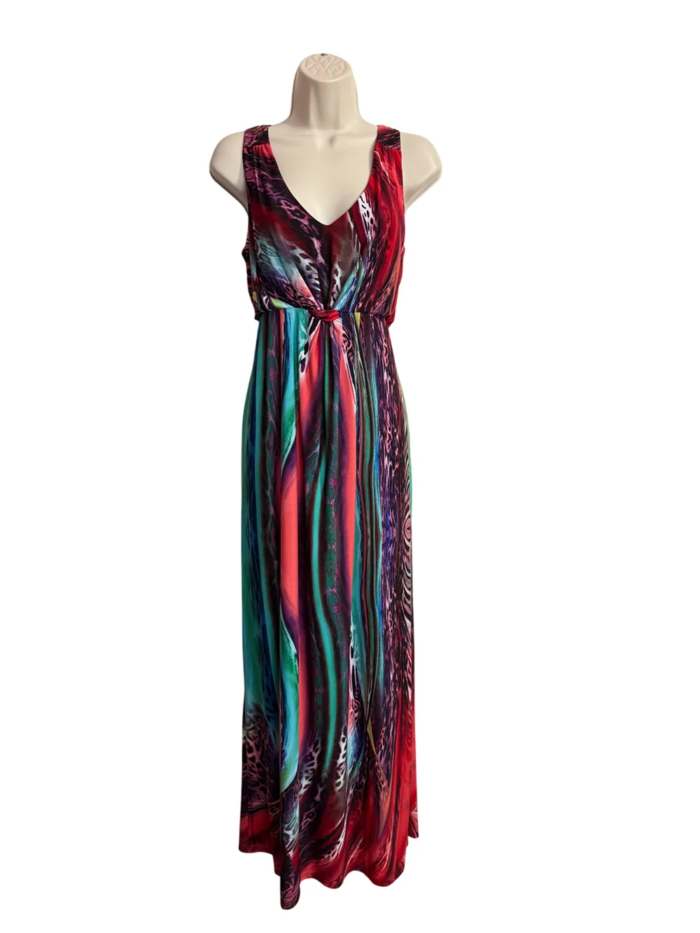 kate and mallory maxi dresses Kate & Mallory Chiffon Lattice Drape Back Knit Lined Maxi Dress Leopard XL A4410