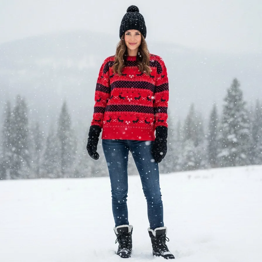 Vintage Red Black Reindeer Christmas Sweater l Size M