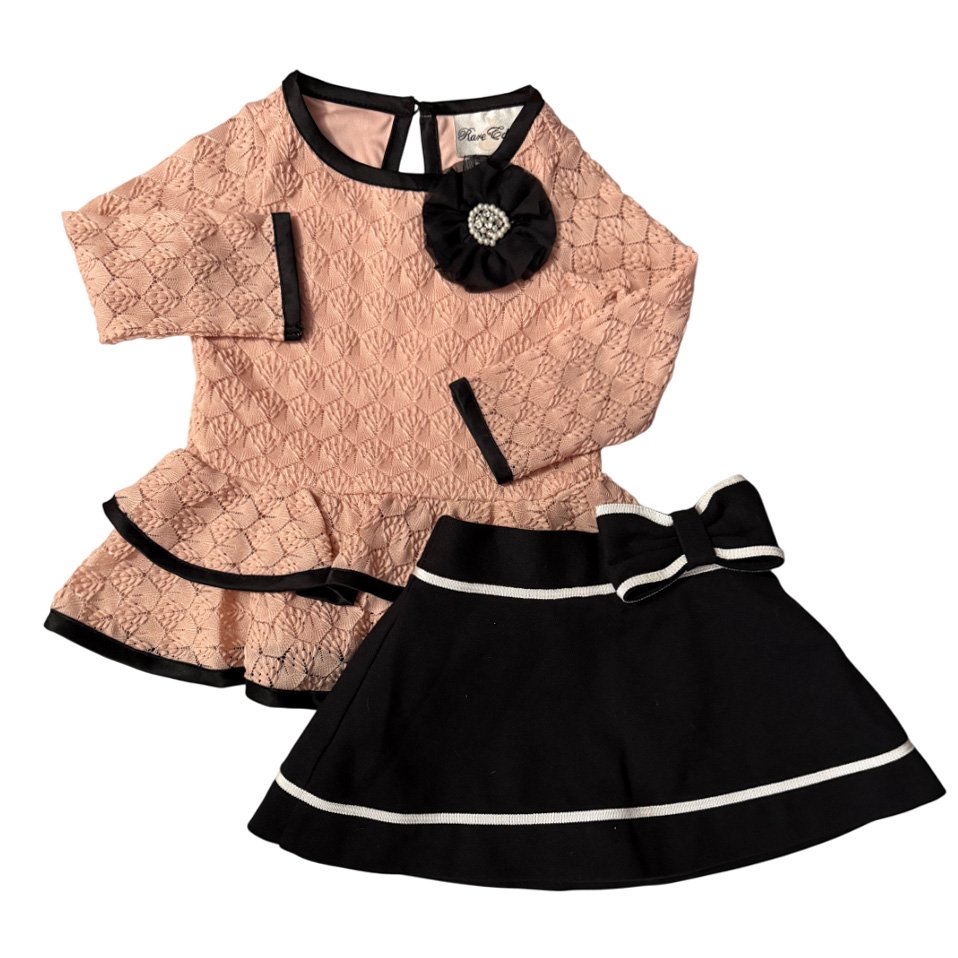Rare Editions Pink Lace Shell Shirt/w Black Skirt Size 18 Months