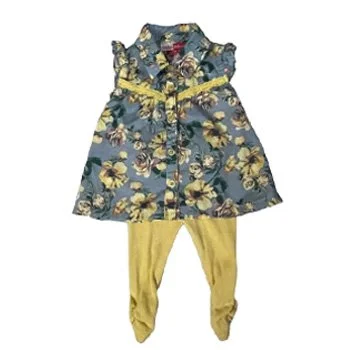 Penelope Mack  Floral Yellow & Blue Top with leggings l Size 12 Months