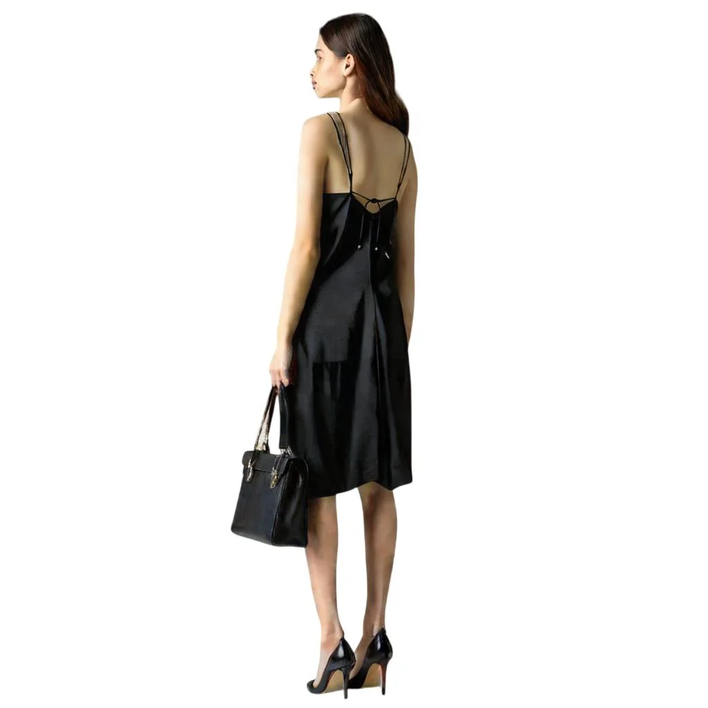 Sam Edelman Black Satin Double Spaghetti Strap Dress l Size 8