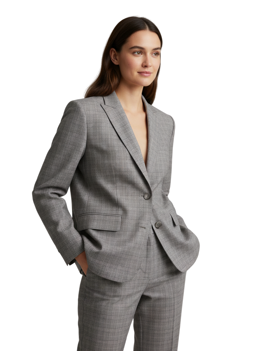 Anne Klein Gray, Beige, Black & Pink Plaid Pantsuit l Size Pants 4, Blazer 6