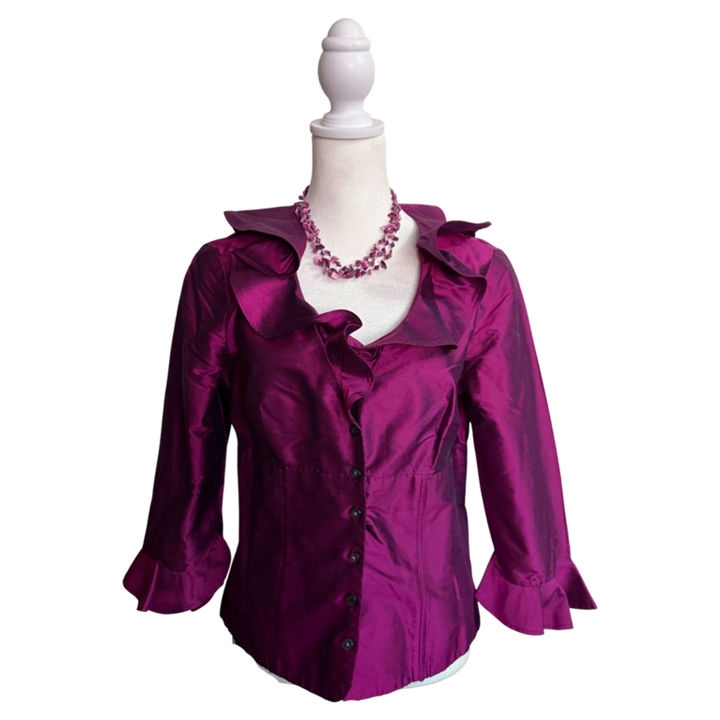 Shani Ruffle Shimmer Silk Purple Top l Size 6