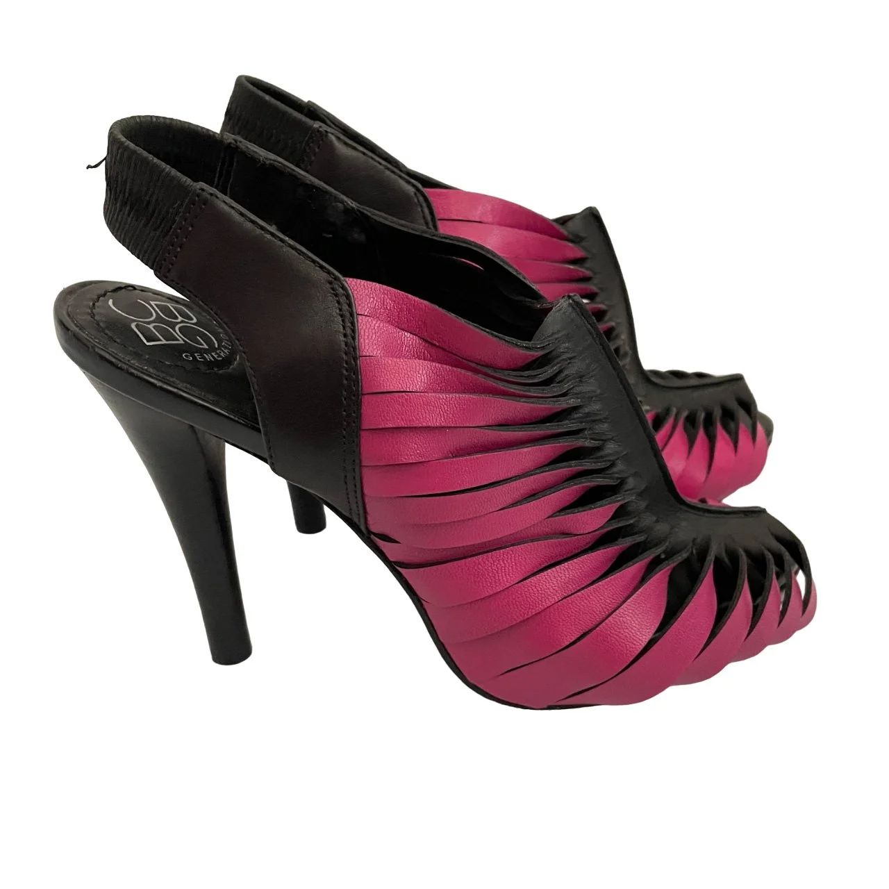 BCBG Generation Slingback Cage Peep Toe Magenta and Black Heel Shoes l size 5