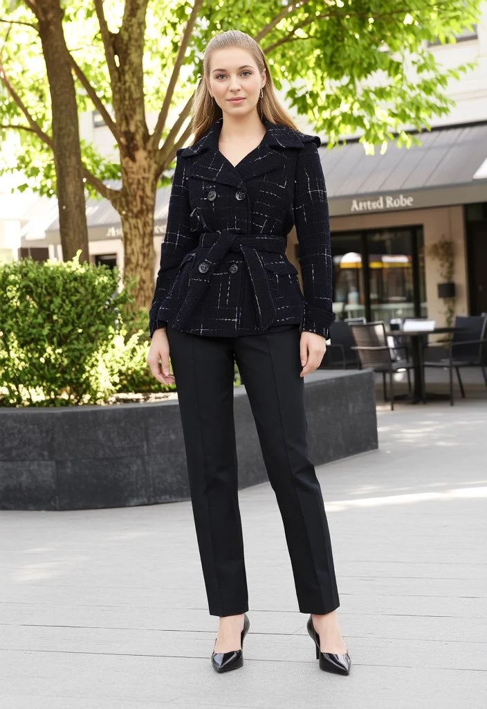 Maralyn & Me Double Breasted Pea Coat Tweed Black Plaid Jacket l Size M