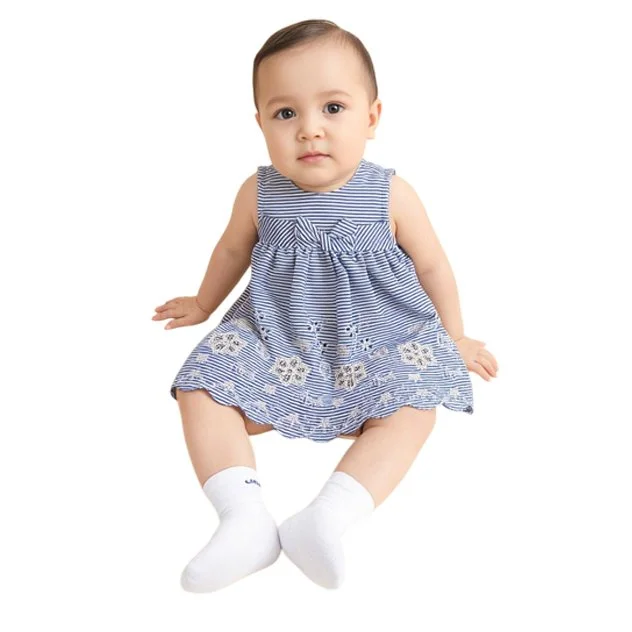 Bonnie Baby Blue White Striped Dress & Hat 3 Piece Outfit l Size 6-9 Months
