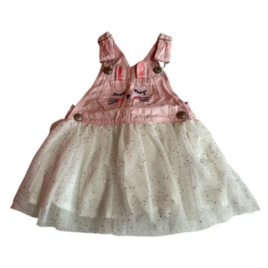 OshKosh B'gosh Pink White Overall Bunny Dress l Size 2T