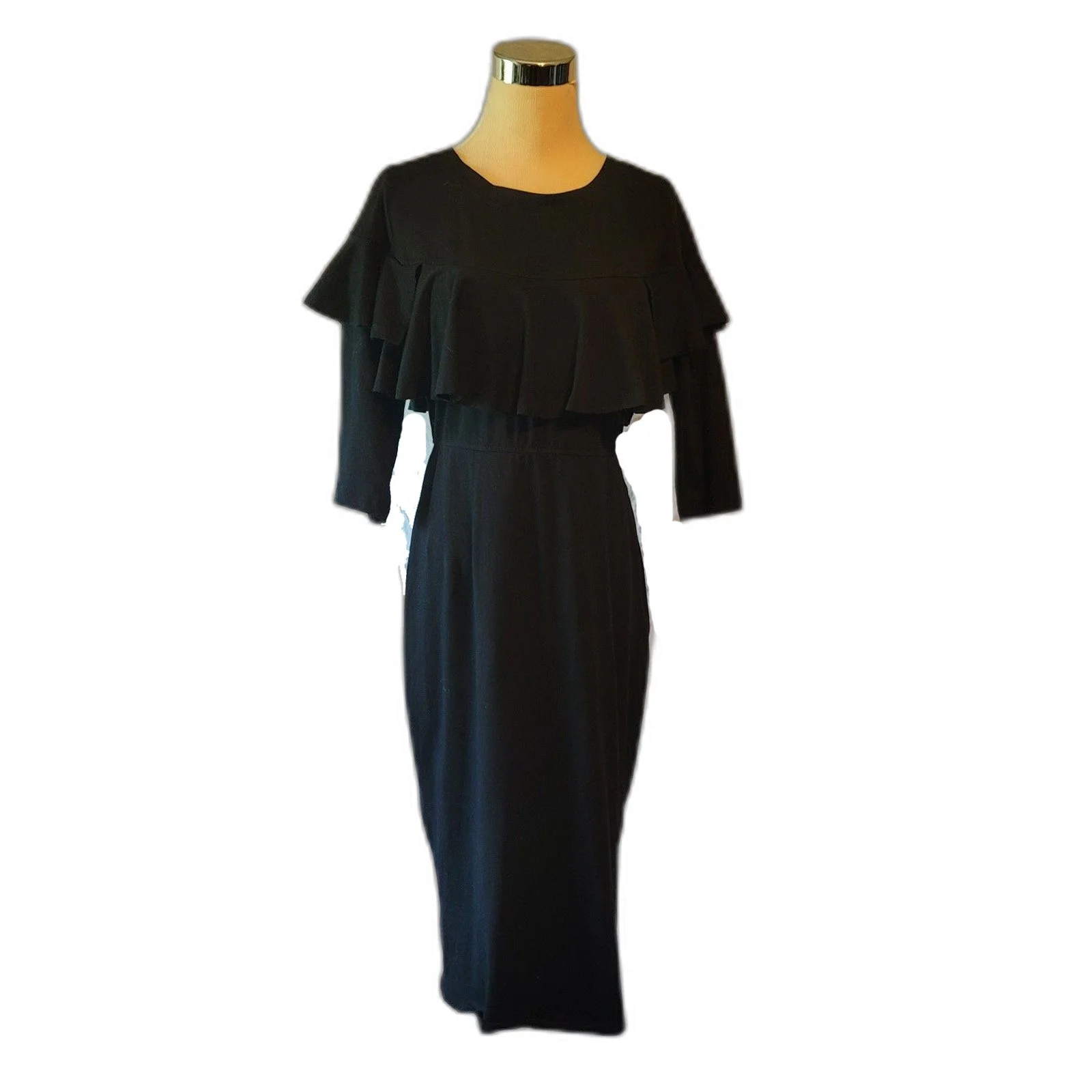 eShakti Vintage Ruffle Front Black Dress l Size M/10