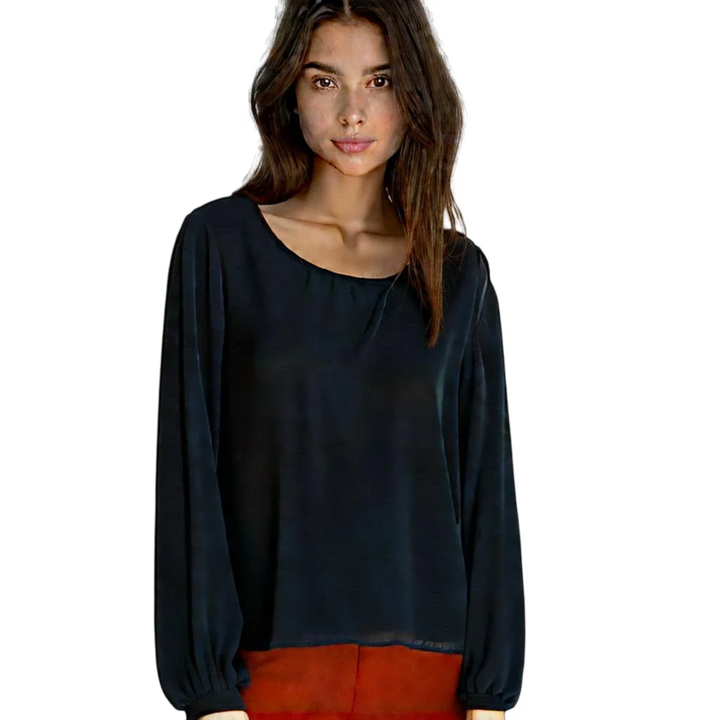 Ann Taylor Black Pleated Shoulder Long Sleeve Shirt l Size S