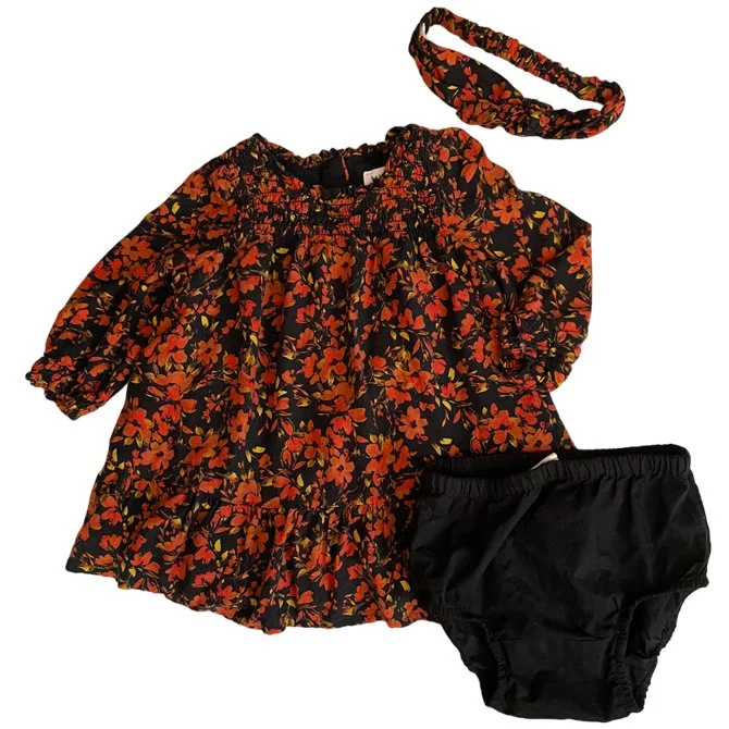 Bay Gap Fall Black Orange Floral Dress Outfit l Size 6-12 Months