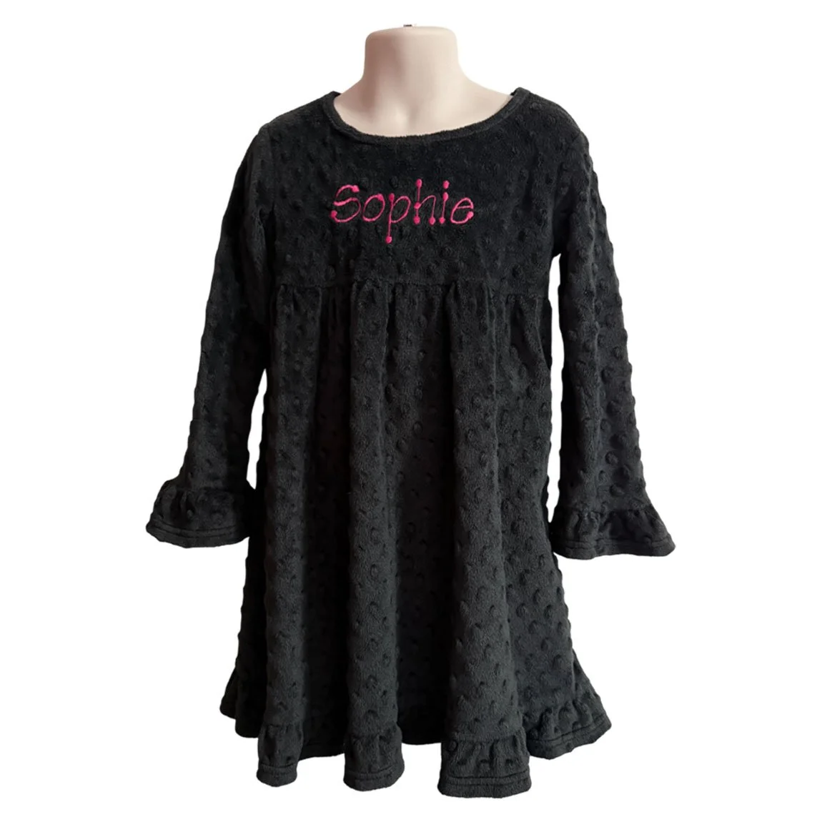 Smockadot Kids Monogram Sophie Black Fleece Dress l 4T/5