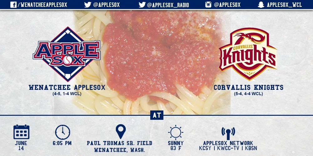It's the second Spaghetti Sunday of the season, Sunday, with the AppleSox set to battle the Corvallis Knights.