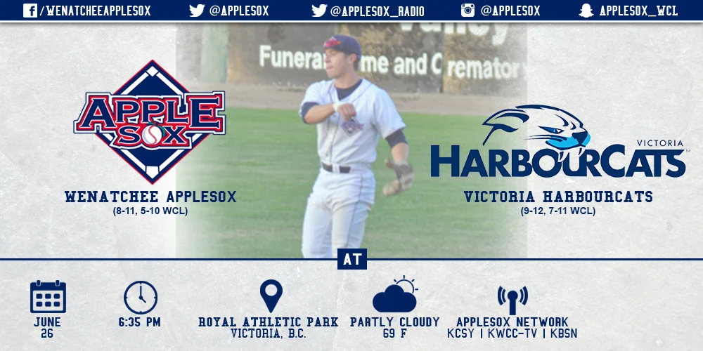 The AppleSox face the Victoria HarbourCats in the first of a three-game set, Friday-Sunday at Royal Athletic Park in Victoria, B.C.