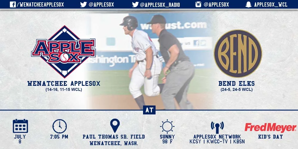 The AppleSox close their six-game homestand, playing the Bend Elks tonight at Paul Thomas Sr. Field