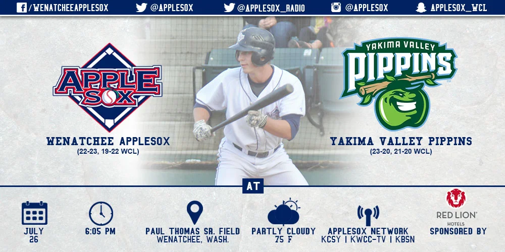 The AppleSox and Pippins square off Sunday night, as Wenatchee goes for the sweep at 6:05 p.m., from Paul Thomas Sr. Field on Spaghetti Sunday.
