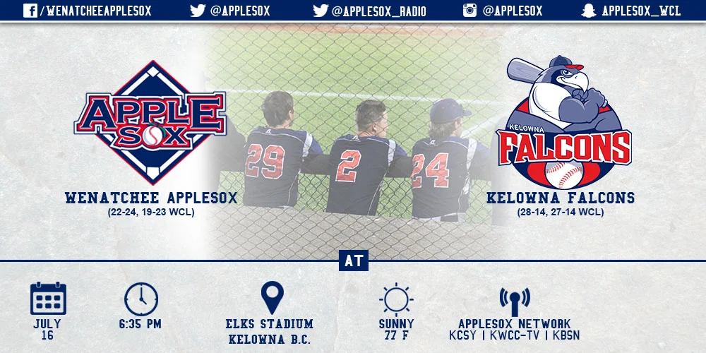 The AppleSox face the Kelowna Falcons Tuesday-Thursday in an important WCL set.