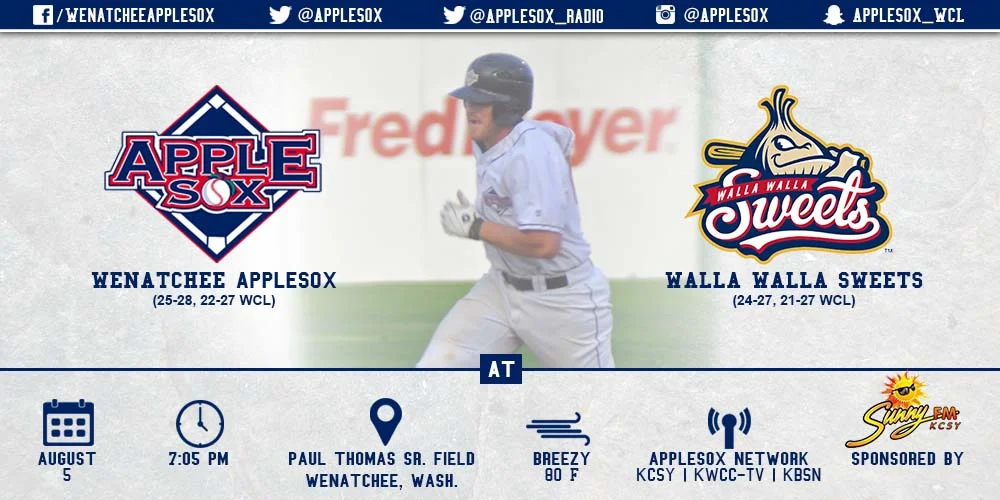 The AppleSox and the Walla Walla Sweets take to the diamond Wednesday night for Foster Family night, in the Sox second-to-last home game of the season. 