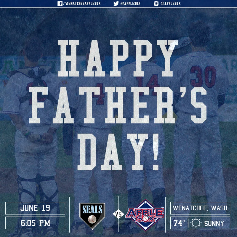 Wenatchee ends a nine-game homestand, Sunday, with a Father's Day matchup against the San Francisco Seals. First pitch is scheduled for 6:05 p.m.