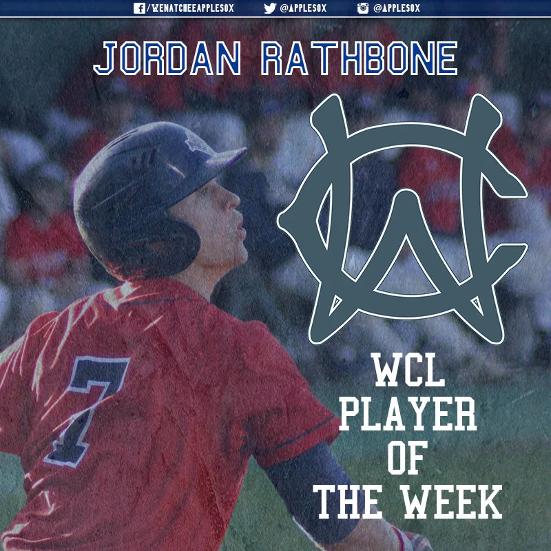 Jordan Rathbone was named WCL Player of the Week for June 20-26 League President Donnie Marbut announced, Tuesday. It is the AppleSox first weekly honor of the season.