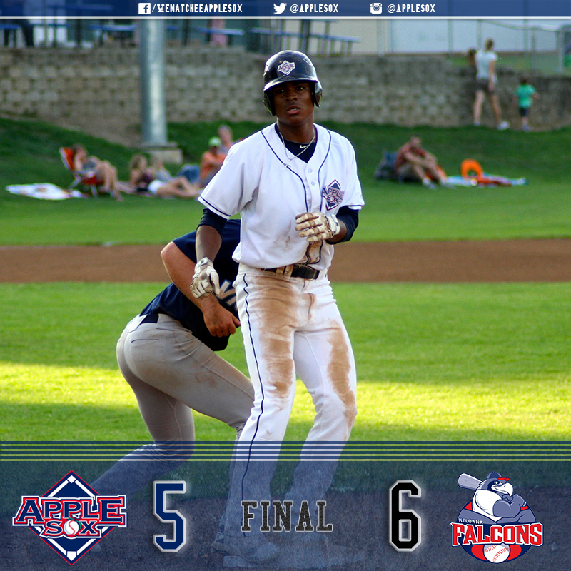 Wenatchee scored Monday night's final five runs, but fell to the Kelowna Falcons 6-5 at Paul Thomas Sr. Stadium.