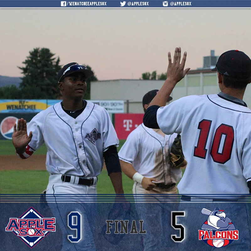 The AppleSox ended the first half of the WCL season on a high note, with a 9-5 win over the Kelowna Falcons. 