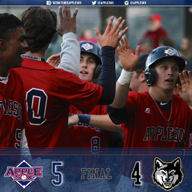 The AppleSox caught a runner at the plate trying to score on a wild pitch to win Monday's series finale versus the Gresham GreyWolves, 5-4. 