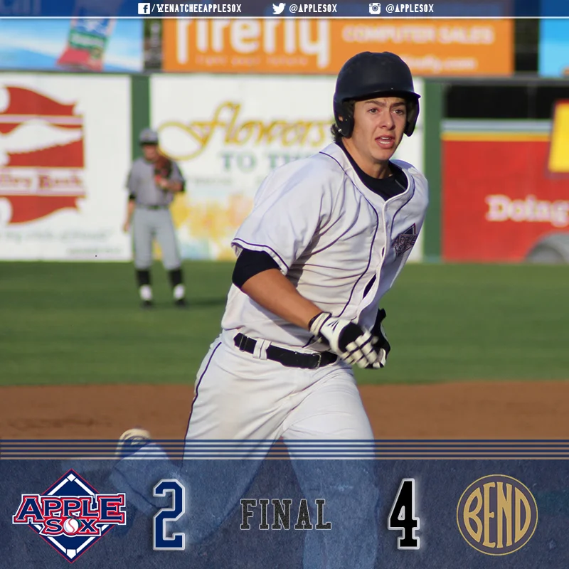 Michael Toglia belted his league-leading fifth home run over the right field fence, Wednesday, but it wasn't enough for an AppleSox offense that mustered just three hits. 