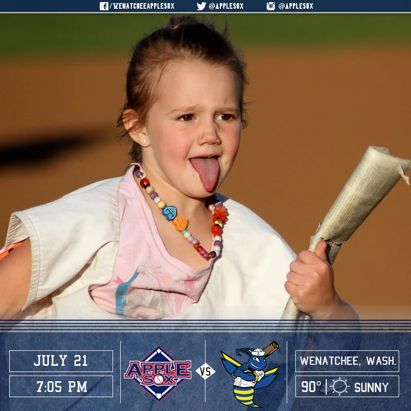 The AppleSox continue a three-game set with the Kitsap BlueJackets, Thursday night at Paul Thomas Sr. Stadium. First pitch will be thrown at 7:05 p.m. 