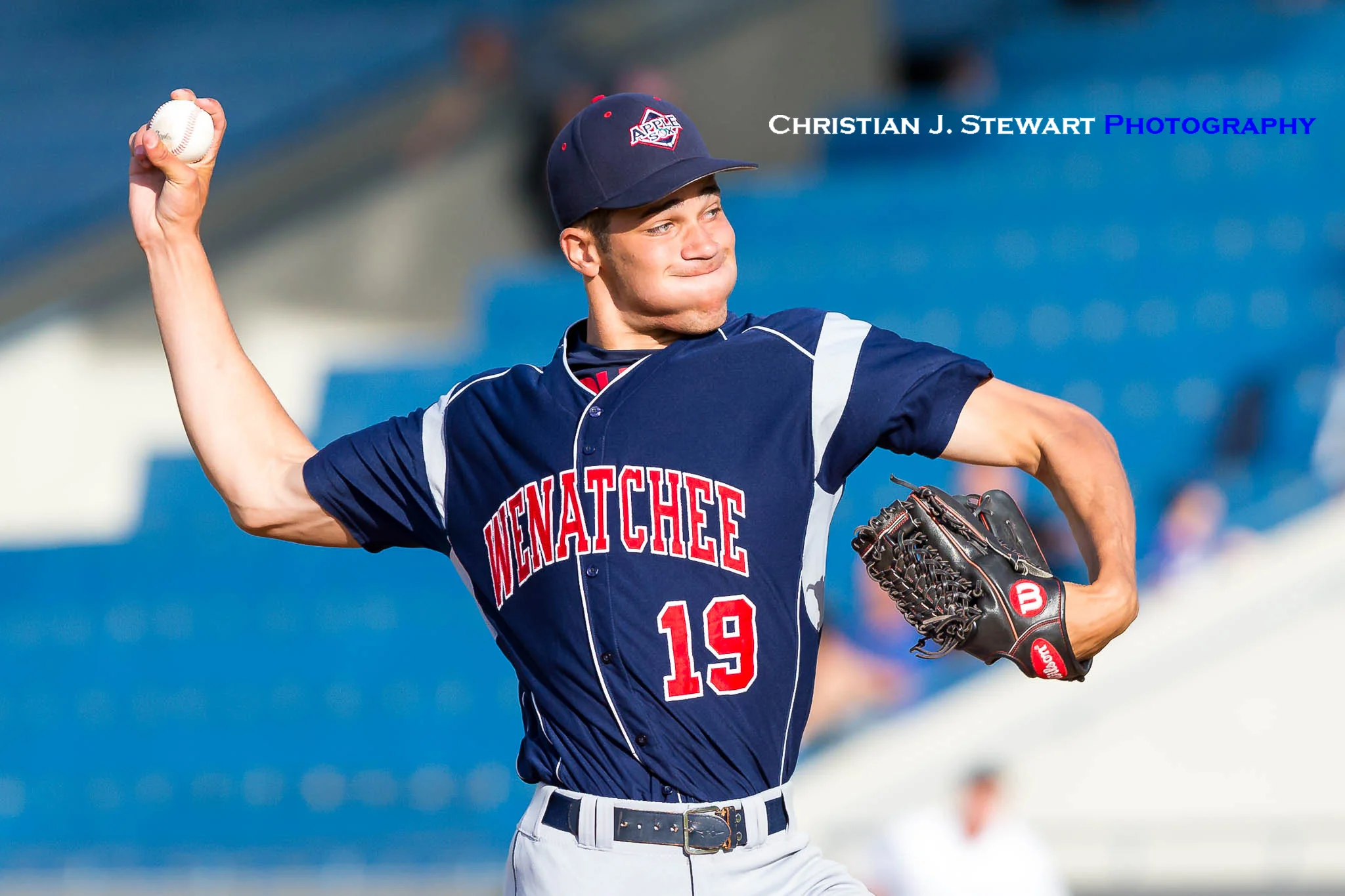 Photo courtesy of Christian J. Stewart Photography - AppleSox starting pitcher Hugh Smith fires a pitch in Tuesday's 6-2, loss.