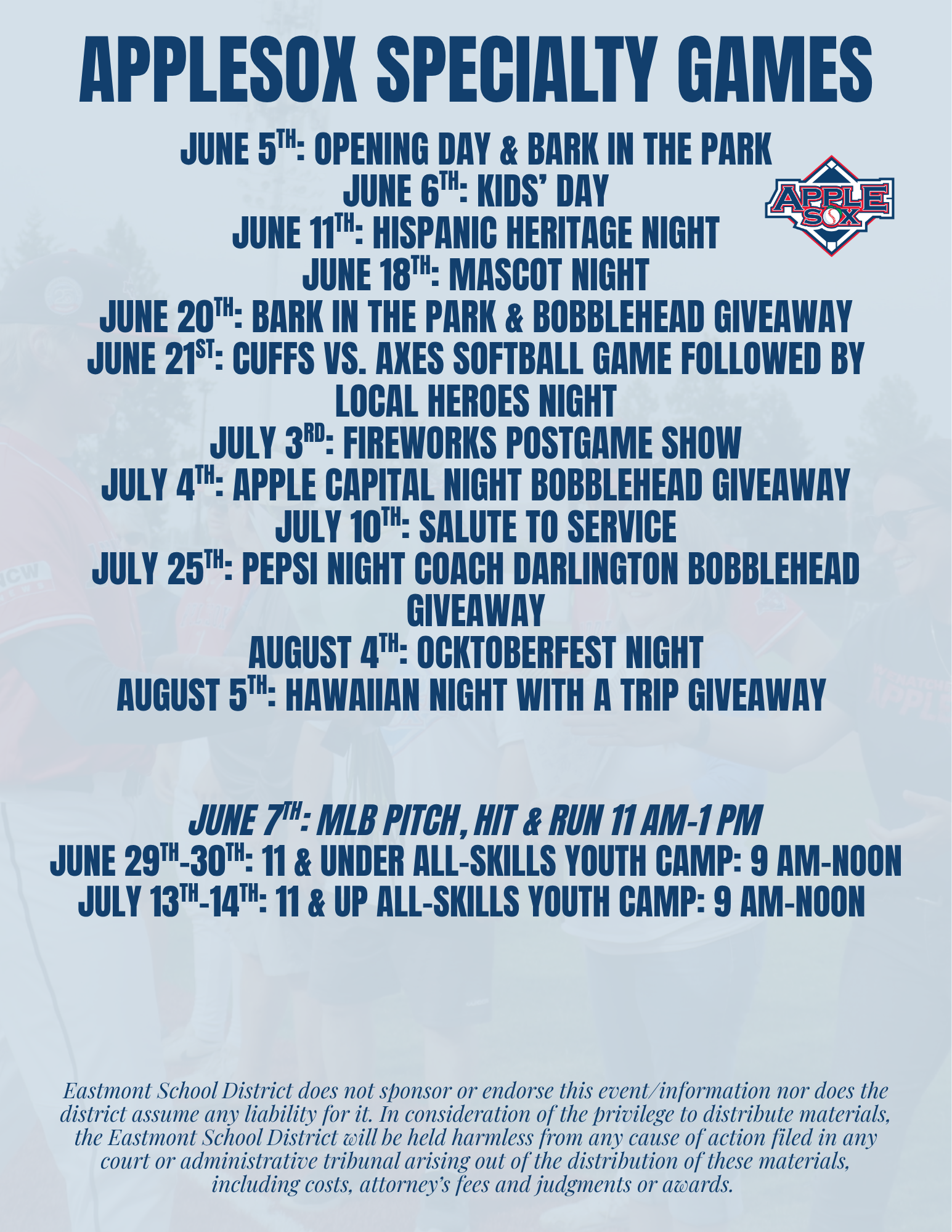 AppleSox Featuring a Host of Specialty Game Nights This Summer