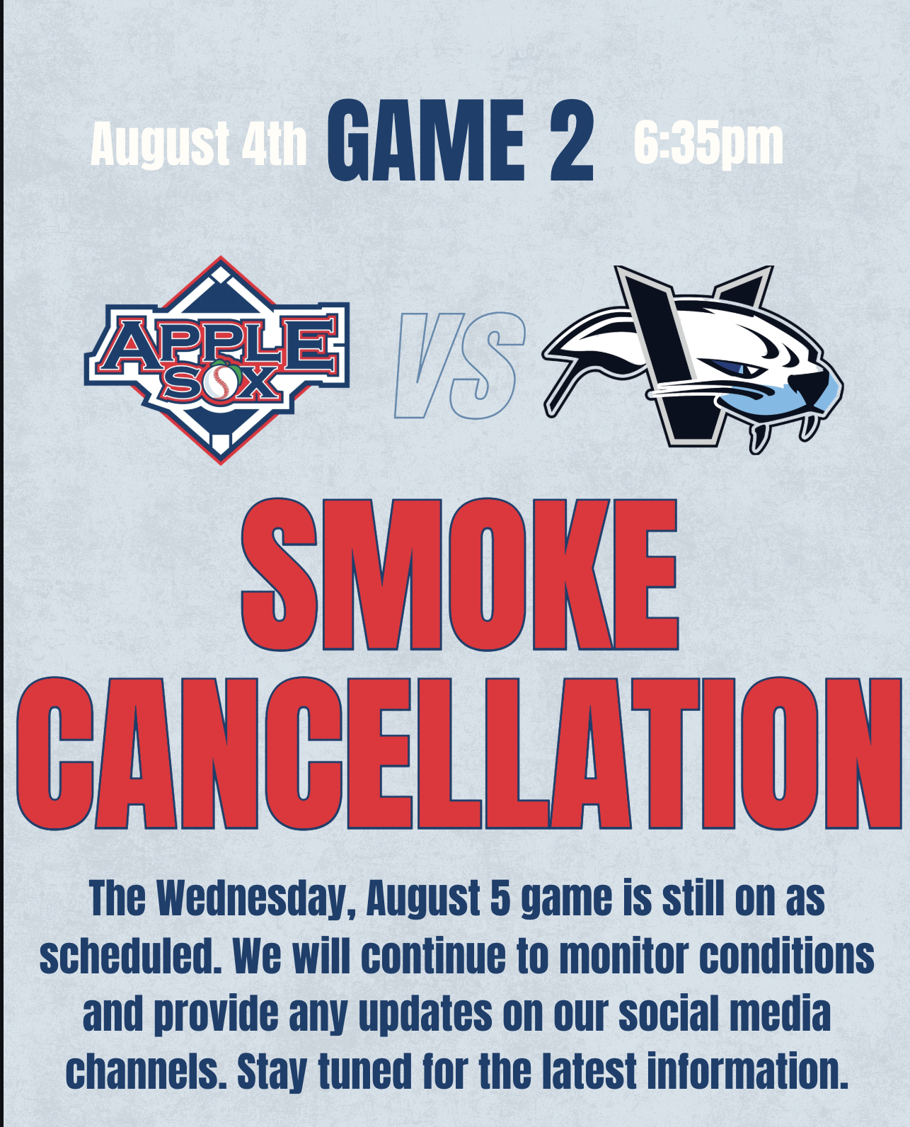 Game 2 Canceled Due to Smoke