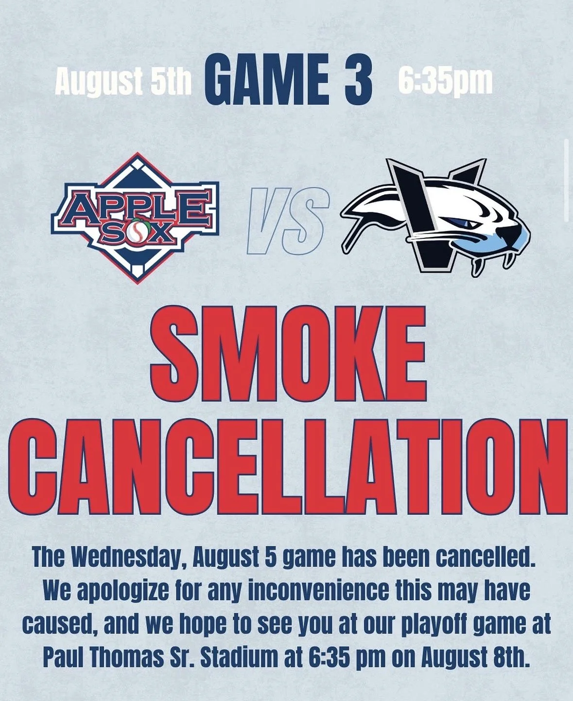 Game 3 Canceled Due to Smoke 