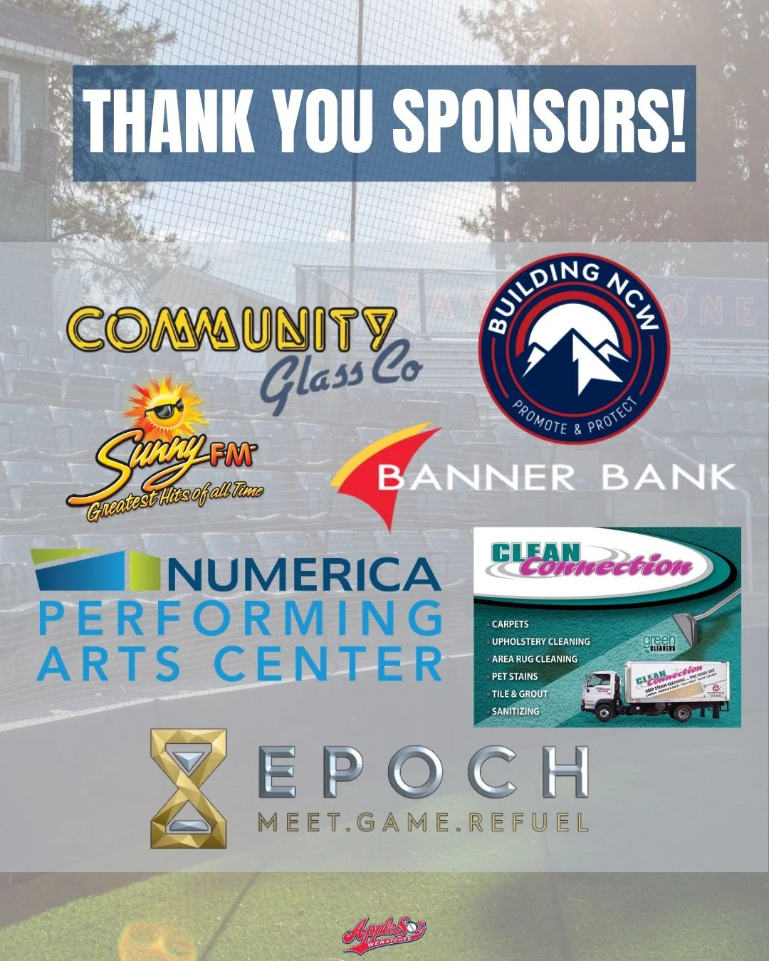 This week&rsquo;s 2026 sponsor shout-out ‼️

Community Glass Company Inc
Clean Connection
EPOCH
Numerica Performing Arts Center
Building North Central Washington
Banner Bank
Sunny FM

Our sponsors play a huge role in our success, and we&rsquo;re so g