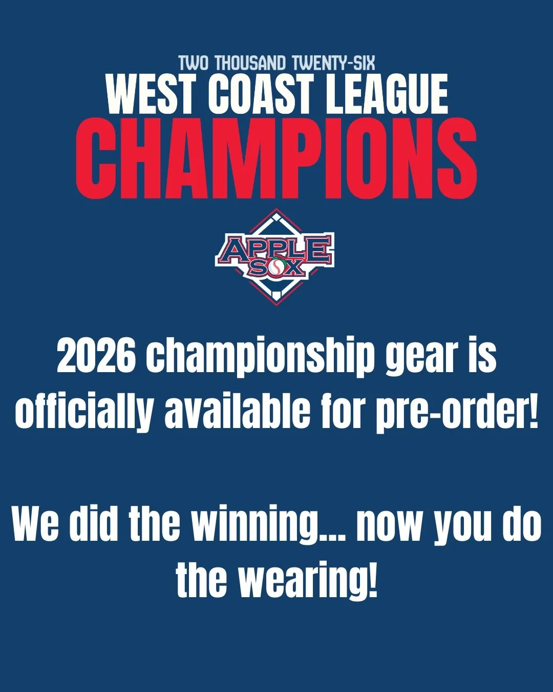 We won the title, so you could rock the proof! 🍎🧦

Pre-order through this link: https://applesox-baseball-gear.square.site/

#HarvestTime

Unisex Hoodie, S-5XL - $40

Unisex Crewneck Sweatshirt, S-5XL - $40

Unisex T-Shirt, S-5XL - $24

Unisex T-Sh