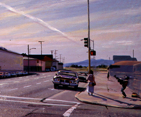 Detail of Augusta playing in 'Blue Distances # 1"