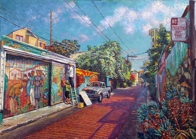 Balmy Alley # 3: Miranda Bergman and O'Brien Thiele restore their mural.