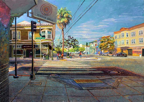  Indian Summer in the Mission, ( Harrison and 24th ), oil on board, 20" X 28", 2014