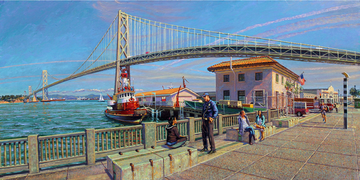 The Bay Bridge, oil on wood, 20" X 40" one of eight views of San Francisco in the Kaiser Permanente Series.
